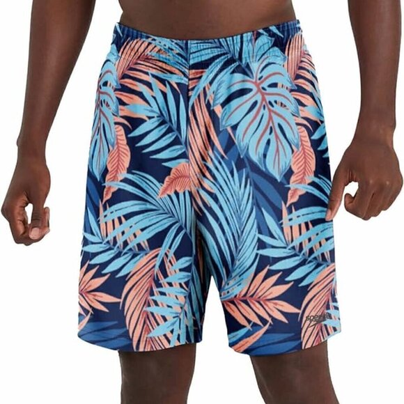 Speedo Men's Hydro Volley Swim Trunks Shorts Blue & Orange Floral Size M - Picture 1 of 6